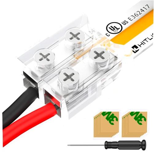 HitLights 12 Pack LED Connector 2 Pin 8mm Solderless LED Tape Lights Connector Transparent LED Strip Lights Connectors with Screwdriver Strip to Wire for 12V 24V Single Color LED Light Strips