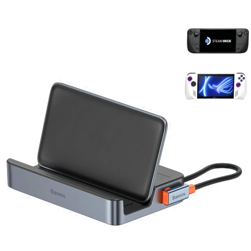 Baseus Steam Deck Dock, Baseus 6-in-1 Docking Station for Steam Deck/ROG Ally X/Legion Go with HDMI 2.0 4K@60Hz, Gigabit Ethernet, Adjustable Stand Design, 100W PD and 3 USB-A 3.0 Ports