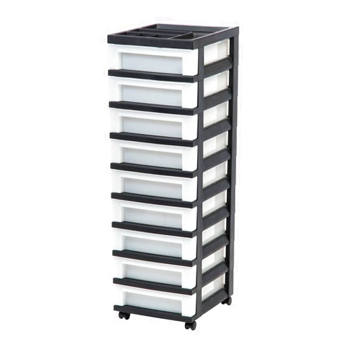 IRIS 9-Drawer Storage Cart with Organizer Top, Black