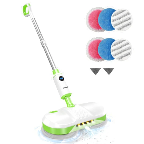 AlfaBot Cordless Electric Mop, Electric Mop Floor Cleaner with LED Headlight & Water Sprayer, Up to 60 Mins, Self-Propelled with Big Water Tank for Multi-Surface