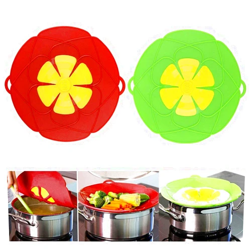 OYSIR 2Pcs Spill Stopper Lid Cover, Boil Over Safeguard, 10.2 inch Silicone Spill Stopper Pot Pan Lid, Multi-Function Cooking Tool, Kitchen Gadgets, for Cooking Cover, Parents, Friends, Green& Red