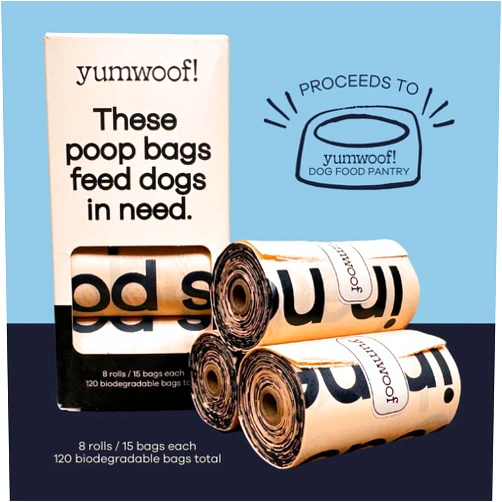 Yumwoof Charity Dog Poop Bags, 120 Biodegradeable Bags Made from Corn Starch, Easy-To-Open & Lightweight (Proceeds Help Feed Dogs)
