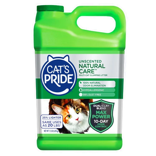 Cat's Pride Max Power: Natural Care - Up to 10 Days of Powerful Odor Control - 100% Natural Odor Elimination - Hypoallergenic - 99% Dust Free - Multi-Cat Clumping Litter, Unscented, 15 Pounds