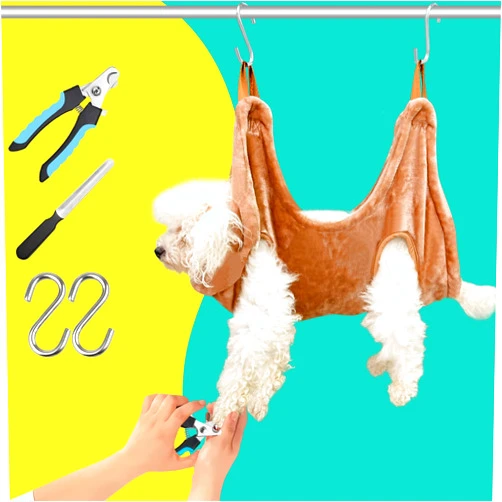 WSCXSC Dog Grooming Kit, Dog Grooming Supplies, Dog Grooming Hammock, Dog Grooming Harness, Dog Nail Clippers, Dog Nail Grinder, Hooks, Dog Hammock Kit for Nail Trimming/Hair Trimming(Coffee, S)