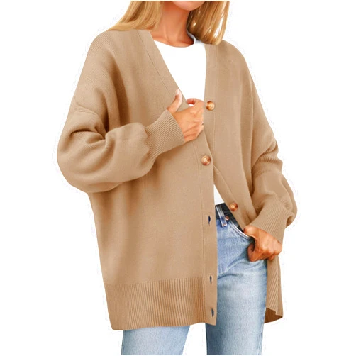 ZESICA Women's Casual Long Sleeve Cardigan V Neck Button Down Open Front Knit Loose Oversized Sweater Coat