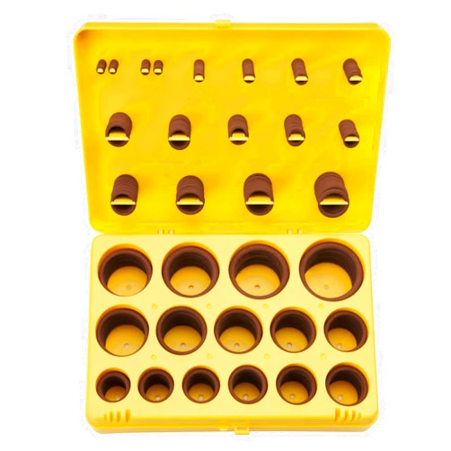BUSY-CORNER 382 Pieces FKM O Ring Kit, Fluorocarbon 75A, 30 Inch Sizes, Chemical Resistant and Oil Resistance O-Rings for Various Chemicals, Hydraulic, Cylinders, Plumbing (Yellow Box, Brown Orings)