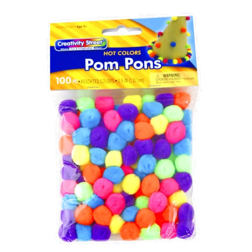 Creativity Street Hot Colors Pom Pons, 0.5-Inch, 100-Pack (AC8114-02)