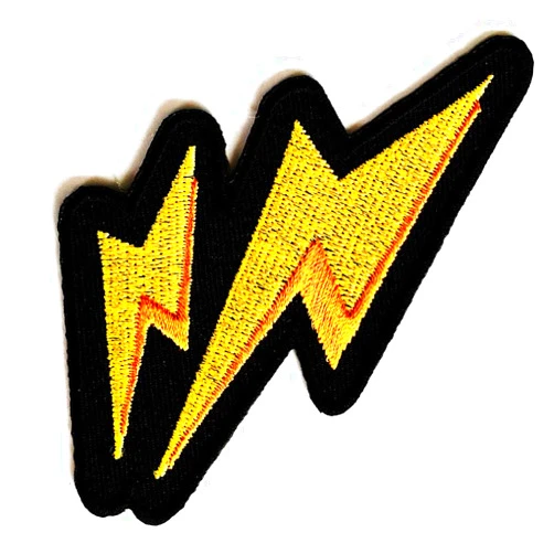 MeGaDee cartoon patch Lightning Bolt Strike Storm Cartoon Iron on Fashion DIY 2X3.6/8 in MEGADEE Sticker Cartoon Child Iron Sew On Embroidered Logo Jackets Bags Hat Jeans T-Shirt Backpacks Costume (Fancy Chic 007)