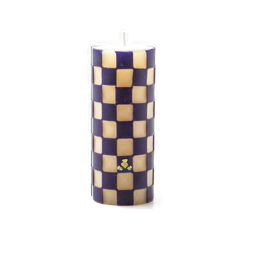 Mackenzie-Childs Check 6″ Navy Pillar Candle