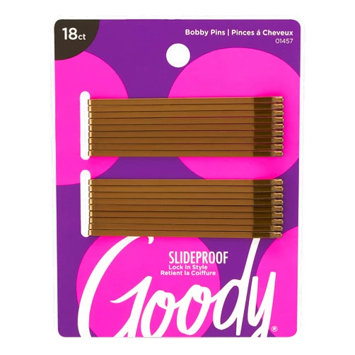 Goody Styling Hair Bobby Pins – 18 Count, Brown - Slideproof and Lock-In Place - Suitable for All Hair Types - Pain-Free Hair Accessories for Women and Girls - All Day Comfort
