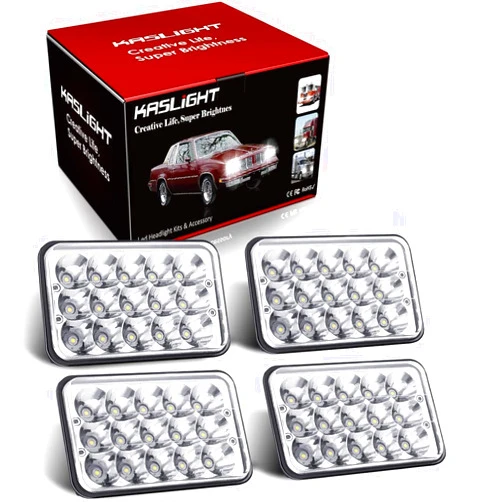 KASLIGHT 4pcs 4x6 LED Headlights, Rectangular 4x6 Headlights LED H4666 Peterbilt LED Headlights 379, H4656 LED Headlights 4651 for Kenworth Freightinger Ford Probe Chevrolet Oldsmobile Cutlass