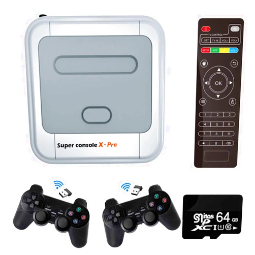Snake Super Console X-Pro Video Game Console with 64GB SD Card, Built in 30,000+ Games, with 2 Wireless Gamepads, Game Consoles for 4K TV Support HDMI/AV Output, LAN/WiFi, Open Linux System