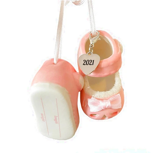 Ganz Baby Girl Personalized Ornament Shoes Pink Dated 2021 for New Parents, Birth, Baby Shower, Christmas, Hanging Home Décor | Presented in a White Gift Box