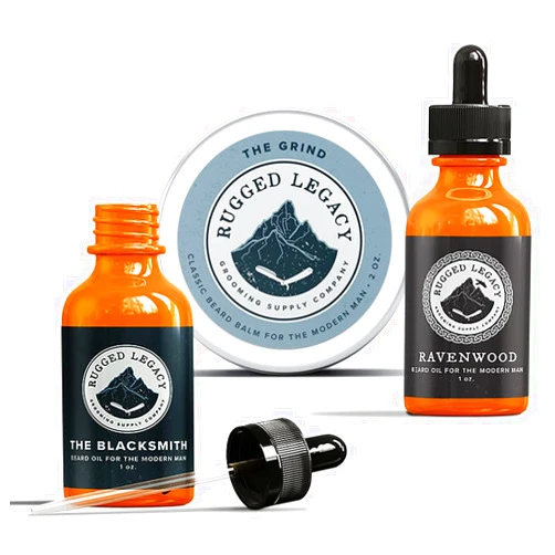 Rugged Legacy Grooming Supply Company Rugged Legacy - Beard Conditioner Bundle: The Grind Beard Balm + The Blacksmith Beard Oil + Ravenwood Beard Oil, Scented Beard Balm & Beard Oil for Men with Natural Oils to Enrich Your Entire Beard