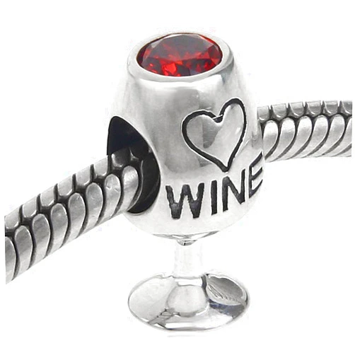 Amoony Charm Red Wine Cup Charm With Crystal Charm 925 Sterling Silver Glass Cup Charm Love Wine Charm for DIY Charms Bracelet