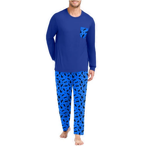 PrinStory Men's Pajama Sets Loungewear Sleepwear Pjs Lightweight Long Sleeve Shirts and Bottoms Soft Comfy Sleep Sets S-4XL