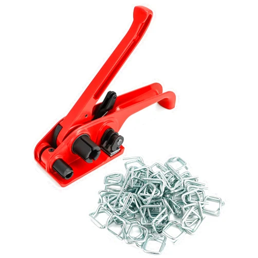 QWORK Heavy Duty Strapping Tensioner Set, 1 Pc Manual Cord Strapping Tensioner + 50 Pcs 3/4