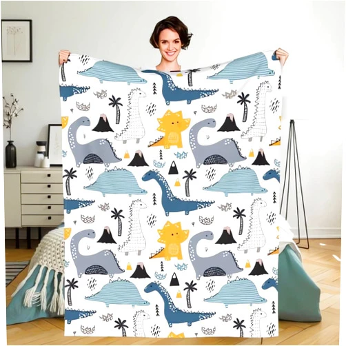 PAVQWEJ Flannel Throw Blanket, Childish Cute Dinosaur Blanket Home Decor Perfect for Bed and Sofa Blankets for All Season Microfiber Durable Couch Blankets (50x40inch)