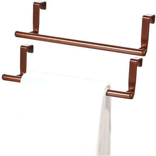 Patelai 2 Pack Towel Rack for Cabinet Steel Over Door Modern Over Cabinet Towel Hanger Bar Holder 9 Inch Storage Organizer for Universal Fit on Kitchen Bathroom Cupboard(Bronze)