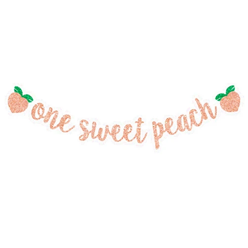 Jenrtvis One Sweet Peach Banner Baby First Birthday Party Decoration 1st Birthday Hanging Banner Fruit Theme Baby Shower Party Decor Happy Sweet One Birthday Banner Rose Gold Glitter
