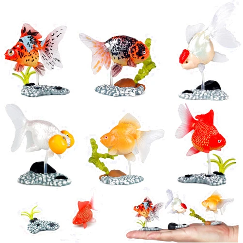 Qiandier 6 Pcs Butterfly Tail Goldfish Figures Model with Base Statue Figurine Party Favors Accessory Decoration