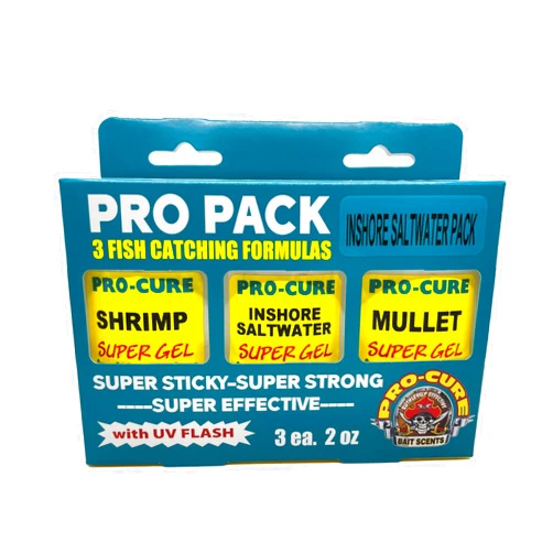 Pro-Cure Pro Pack Inshore Saltwater for All You Saltwater Fisherman This Bait Scent Pack has it All. This Value Pack has The 3 Main Bait attractants Used by Saltwater Anglers Around The Globe.