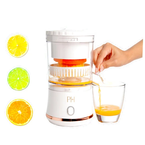 Paris Hilton Electric Citrus Juicer, Mini Portable Cordless Juicer with USB Rechargeable Base, One-Touch Button, Compact Lemon, Lime and Orange Juicer, White