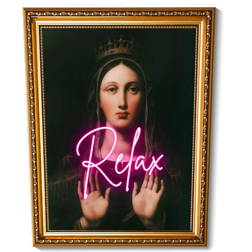 HLEOXPY Framed Virgin Mary Relax Aesthetic Canvas Wall Art Eclectic Vintage Portrait Moody Antique Oil Painting Picture Wall Decor Poster Print Artwork for Bathroom Bedroom Living Room Home Decoration Unframed