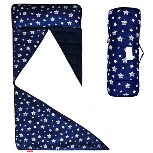 Moonsea Toddler Nap Mat with Pillow and Fleece Minky Blanket Navy, Lightweight and Soft Perfect for Kids Preschool, Daycare, Travel Sleeping Bag for Girls, 21