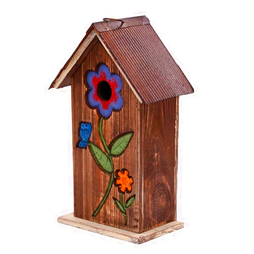 Topadorn Wooden Birdhouse, Carved Floral Bird House for Outdoor Yard Garden Porch Patio Decor, Brown Hanging Wild Bird House, Gift for Bird Lovers