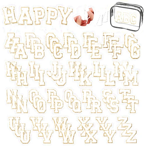 Jollidecor Chenille Letters Patches 78Pcs Self-Adhesive Letter Patches Sticker White Varsity Applique Fabric Embroidered Patches Stick on Backpacks, Hats, Bags, Clothing Alphabet Patches for DIY Repairing Craft