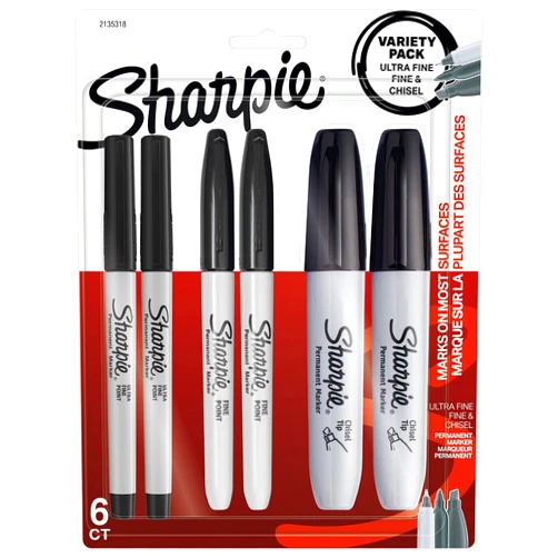 SHARPIE Permanent Markers Variety Pack, Featuring Fine, Ultra-Fine, and Chisel-Point Markers, Black, 6 Count