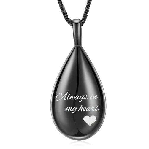 Yinplsmemory Carved Teardrop Keepsake Ashes Necklace Urn Pendant Cremation Memorial Jewelry-Always in my heart